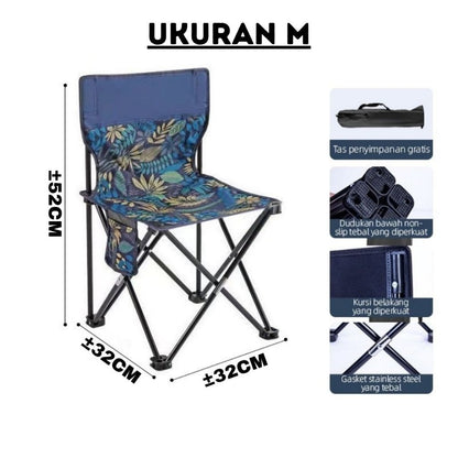 Kursi Lipat Portable Ukuran M & L Free Pouch / Bangku Camping Folding Chair Stool / Kursih Tunggu Santai Lipet Praktis Bahan Berkualitas / Tempat Duduk Travelling Outdoor Indoor Gunung Berkemah Mancing Pantai Taman Multifungsi Kokoh Awet Anti Slip