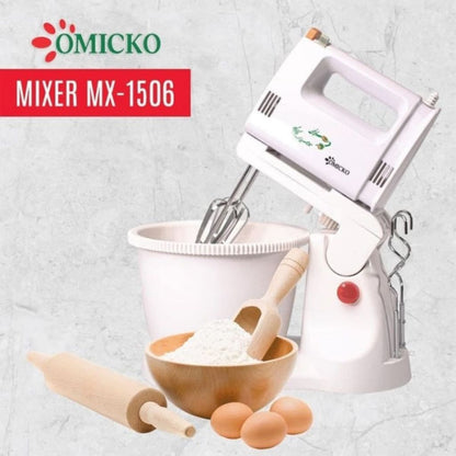 Mixer Omicko Elektrik Dengan Mangkok Stand 5 Speed / Alat Pengaduk Penggiling Pengocok Adonan Kue Roti Tepung 2 Liter FREE 4pcs Pengaduk Telur / Mixer Duduk Kapasitas Besar Awet Tahan Lama Peralatan Dapur Praktis Multifungsi