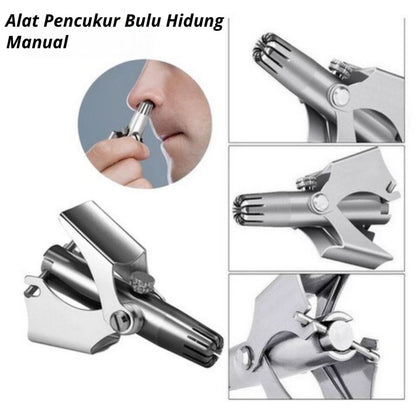 Alat Cukur Bulu Hidung Manual Stainless Steel / Nose Hair Trimmer Gunting Pencukur Penghilang Rambut Hidung FREE Sikat Kuas Pembersih Super Tajam / Clipper Portable Tanpa Baterai Anti Karat Tahan Air Berkualitas