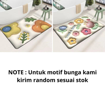 Keset Kaki Diatomite Persegi Motif Gambar 3D Lap Kaki Kamar Mandi Dapur Anti Bau Doormat Anti Slip Karpet Alas Lantai Untuk Pintu Masuk Kamar Mandi Ruang Tamu Floor Mat Lentur Nyerap Air