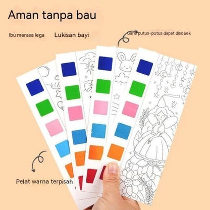 1 Set Paket Lukis / Paket Melukis anak / Buku Mewarnai Catatan Cat Air Anak-anak / Buku Lukisan Air Warna Terang