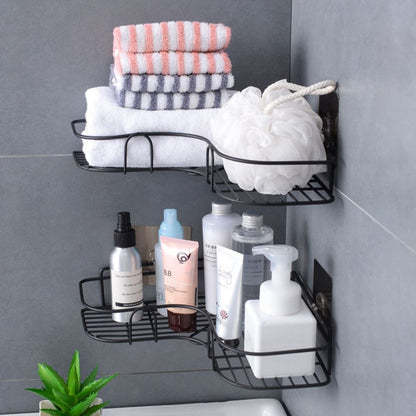 Rak Sudut Tempel Dinding Model L Kamar Mandi Dapur Ruang Tamu Rumah / Storage Rack Multifungsi Bahan Besi Anti Karat Tahan Lama Holder Tanpa Paku Hook Gantung Keramik Tempat Shampoo Sabun Peralatan Minyak Kecap Saos Gula Garam Serbaguna Dekorasi Interior