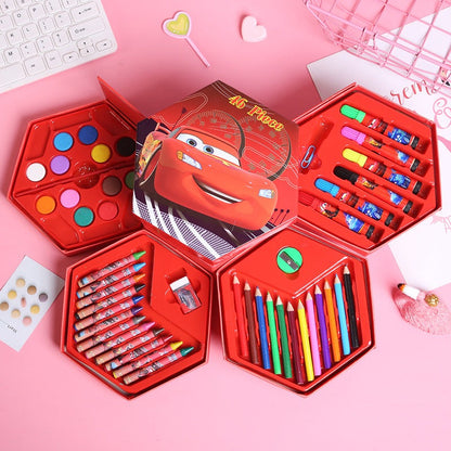 Crayon Set Karakter 46 Pcs - Peralatan Menggambar Mewarnai Isi 46pcs Krayon Pencil Warna Cat Air Spidol Box Kartun Lucu Paket Kit Supplies Painting Set Alat Tulis Seni Lukis Perlengkapan Sekolah Edukasi Anak Bermain Belajar Hadiah Kado Ulang Tahun SD PAUD