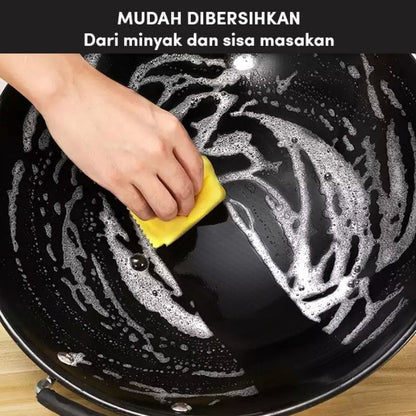 Wajan Bulat Lapisan Enamel Frying Pan Anti Lengket / Wok Kuali Wadah Penggorengan Gagang Kuping Menumis Merebus Menggoreng / Tempat Memasak Bahan Tebal Berkualitas Non-stick / Alat Masak Peralatan Dapur Multifungsi Tumis Rebus Kukus Goreng Oseng