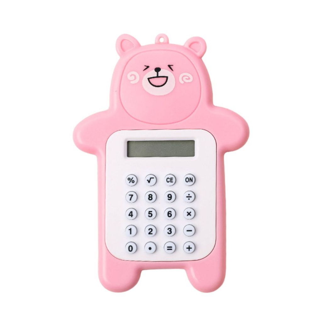 Calculator Mini Portable Motif Bear / Kalkulator 8 Digit Alat Hitung Pejumlahan Pengurangan Perkalian Pembagian Bentuk Gambar Beruang Lucu Tombol Karet Perlengkapan ATK Anak TK SD SMP Sekolah Kantor Kado Hadiah Ulang Tahun Souvenir Tambah Kurang Kali Bagi