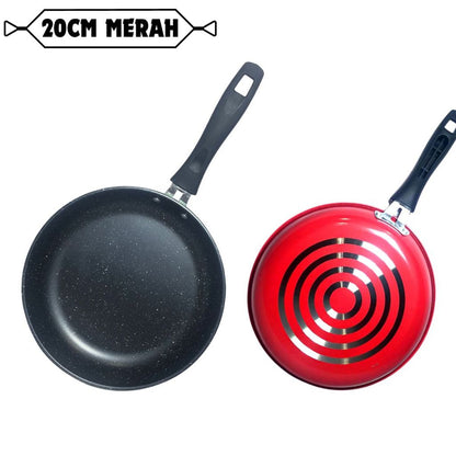 Teflon Anti Lengket 20 22 24 cm Black Frying Pan Ring - Wajan Penggorengan Panci Gagang Panjang Bentuk Bulat Menumis Merebus Non-stick Goreng Tumis Rebus / Tempat Memasak Food Grade Alat Perlengkapan Dapur Multifungsi Anti Slip 20cm 22cm 24cm