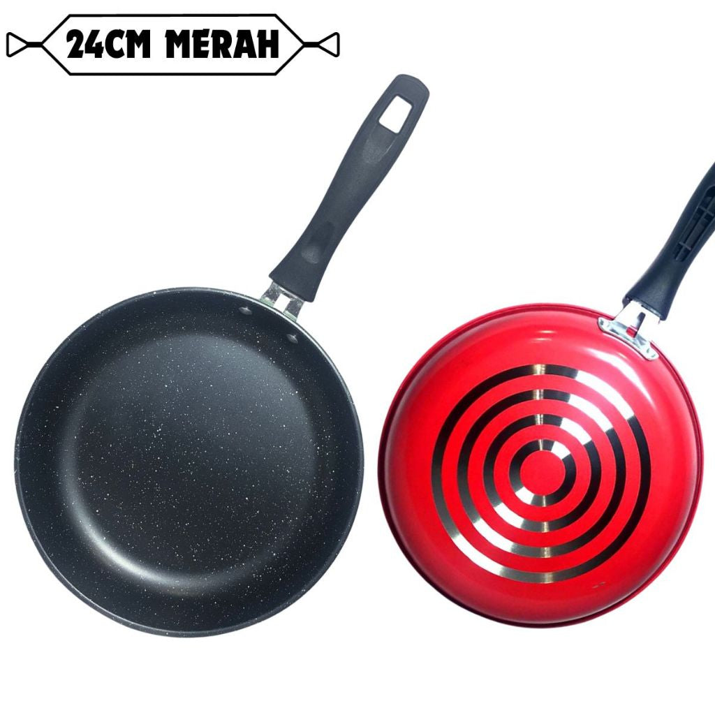 Teflon Anti Lengket 20 22 24 cm Black Frying Pan Ring - Wajan Penggorengan Panci Gagang Panjang Bentuk Bulat Menumis Merebus Non-stick Goreng Tumis Rebus / Tempat Memasak Food Grade Alat Perlengkapan Dapur Multifungsi Anti Slip 20cm 22cm 24cm