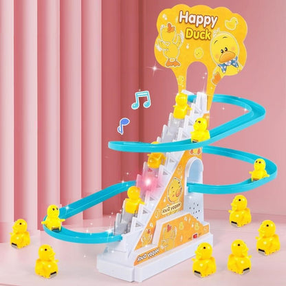 Mainan Anak Track Tangga Seluncur Bebek Mini Naik Tangga Otomatis / Small Happy Duck Train Track Racing Permainan Edukasi Melatih Ketangkasan & Motorik Bayi Balita / Toys Maenan Slide Edukatif Dengan Musik Lampu Bentuk Lucu Hadiah Kado Ulang Tahun 2 3 4 5