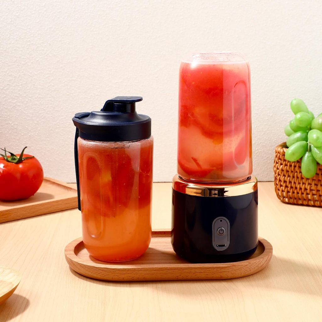 Blender Mini Portable Juicer Cup 2in1 Free Tutup Botol USB Rechargeable / 6 Mata Pisau Super Tajam Alat Pembuat Minuman Jus Buah Sayur Elektrik Tanpa Colok Listrik / Mixer Ice Crusher Penggiling Juice Praktis / Travel Bottle Size Untuk Olahraga Kantor