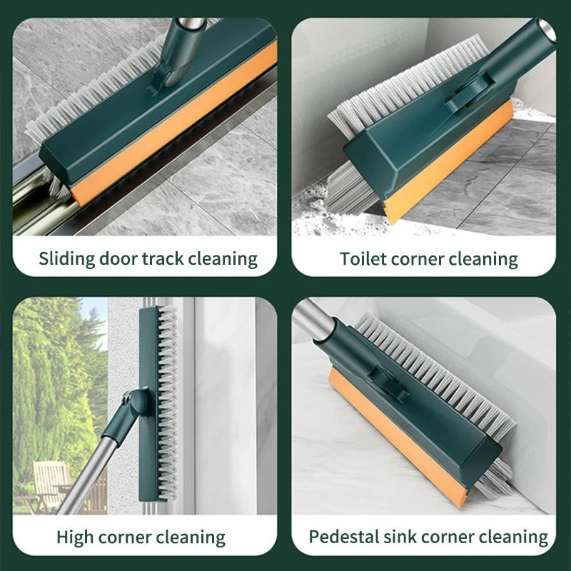 Sikat Sapu Wiper 3in1 Alat Pembersih Lantai Kamar Mandi Toilet Dinding WC Kaca Keramik Magic Broom Serbaguna / Bathroom Floor Brush Gagang Panjang Fleksible Putar Plastik Karet Nylon Silicone Gosok Stainless Steel Multifungsi Minimalis Elegant Milenial