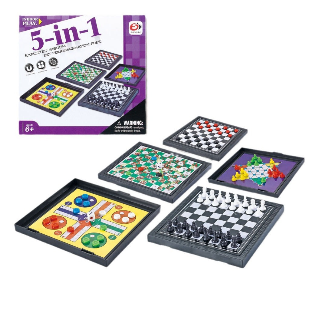 Magnetic Board Game 5in1 - Permainan Papan Catur Magnet Portable 5 in 1 / Games Family Mainan Ludo Ular Tangga Halma Checkers Catur Maenan Edukasi Melatih Ketangkasan Kreativitas Hadiah Ulang Tahun Kado Goody Bag Anak Sahabat Teman Pacar Cafe Travel Size