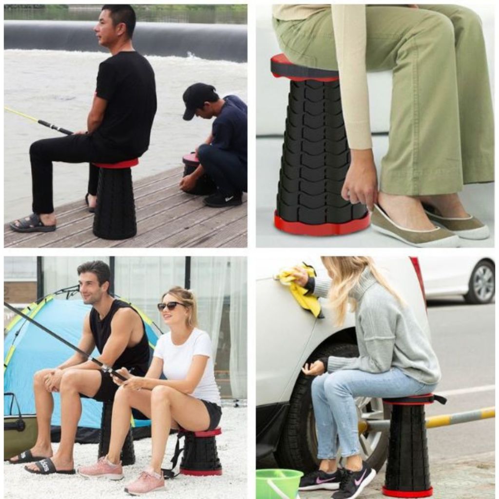 Kursi Lipat Teleskopik Portable / Folding Chair Telescopic / Bangku Bulat Lipet Santai Praktis Bahan Plastik Berkualitas / Tempat Duduk Travelling Indoor Outdoor Untuk Camping Berkemah Mancing Pantai Taman Multifungsi Kokoh Awet Mudah Di bawa Hand Carry