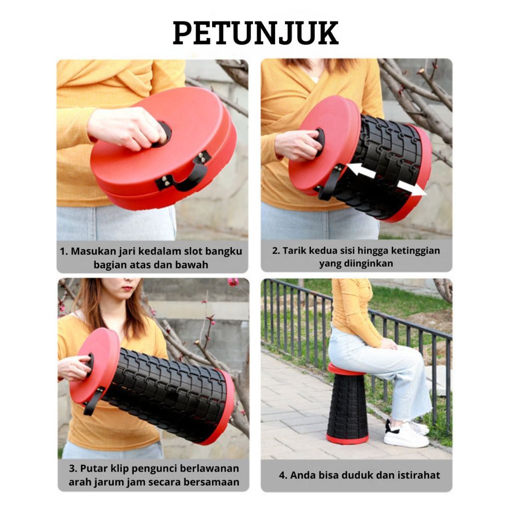 Kursi Lipat Teleskopik Portable / Folding Chair Telescopic / Bangku Bulat Lipet Santai Praktis Bahan Plastik Berkualitas / Tempat Duduk Travelling Indoor Outdoor Untuk Camping Berkemah Mancing Pantai Taman Multifungsi Kokoh Awet Mudah Di bawa Hand Carry