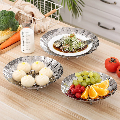 Alat Kukus Stainless Flexible Lipat 21 25 30cm / Steamer Tray Retractable Bunga Bulat / Nampan Alas Steam Makanan Bolu Bakpao Dimsum Siomay Pisang Ubi Jagung Singkong Serbaguna / Tatakan Panci Kukusan Tim Wadah Saringan Buah Sayur Stainles Steel Milenial