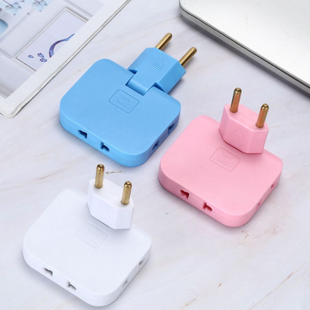 Power Soket 3in1 - Folding Socket Converter US ke EU Sambungan Colokan 3 Cabang Pipih ke Bulat Untuk Charger Handphone Laptop TV Kipas Speaker / Kepala Adaptor Travel Steker Tambahan Stop Kontak 3 Lubang Dapat Berputar 180° Super Murah Berkualitas