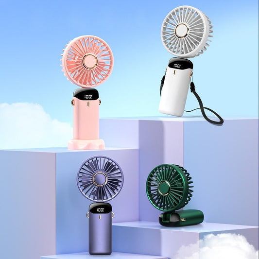 Kipas Angin Lipat LED Display Portable Mini USB Handheld Fan 5-Speed Wind / Kipas Leher Dengan Aromaterapi Rechargeable Elektrik Type C Kantor Sekolah Luar Ruangan Olahraga Taman Camping Jalan Piknik Nonton Konser Make Up Skincare Emergency Bus Serbaguna