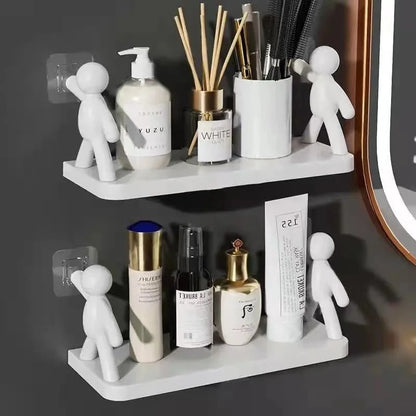 Rak Dinding Tempel Susun Minimalis Motif Boneka / Storage Rack Kamar Mandi Ruang Tamu Tidur Dapur Multifungsi / Holder Tanpa Paku Bor Perekat Super Kuat Gantungan Tempat Sabun Shampoo Peralatan Kecap Garam Gula Minyak Saos Serbaguna Organizer Modern