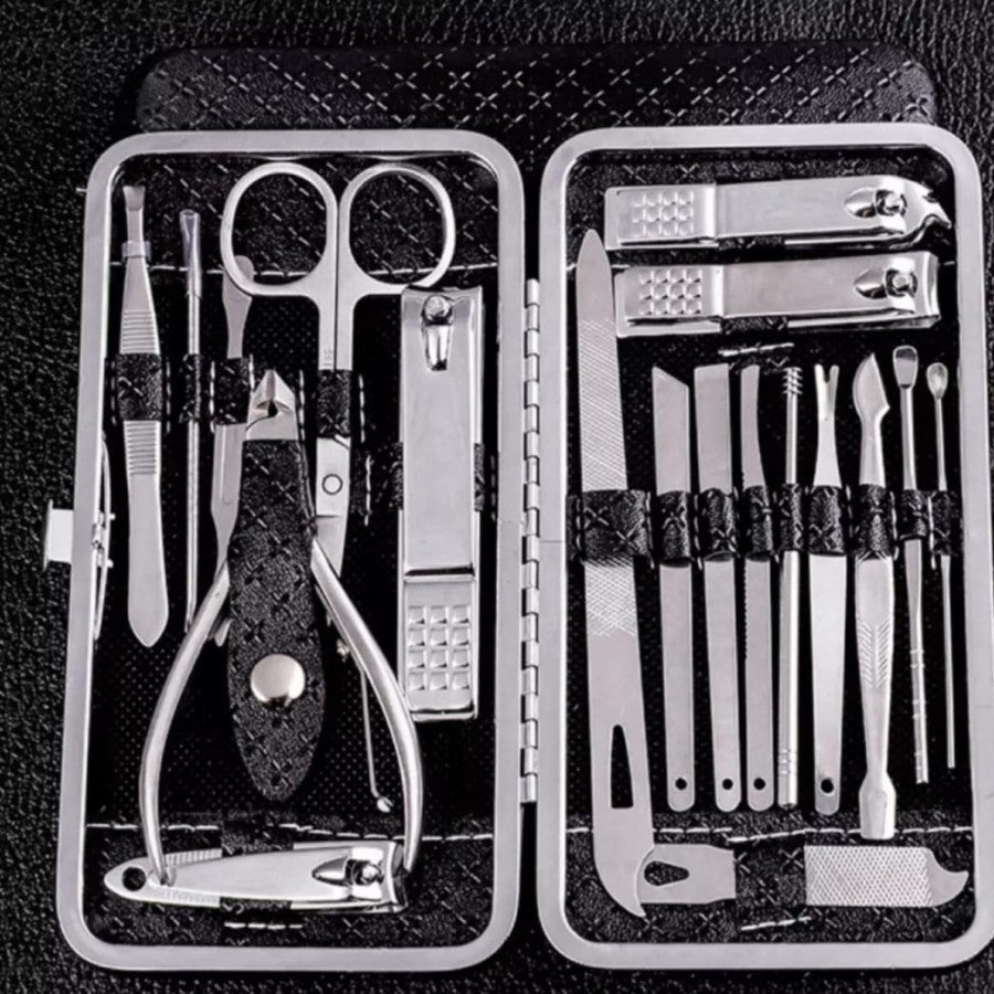 Gunting Kuku Set 19in1 Stainless Steel / Nail Art Set Alat Perawatan Tangan Kaki Wajah Telinga Portable / Perlengkapan Manicure Pedicure Pembersih Kuku Kikir Pinset Gunting Korek Kuping Super Lengkap Anti Karat Multifungsi