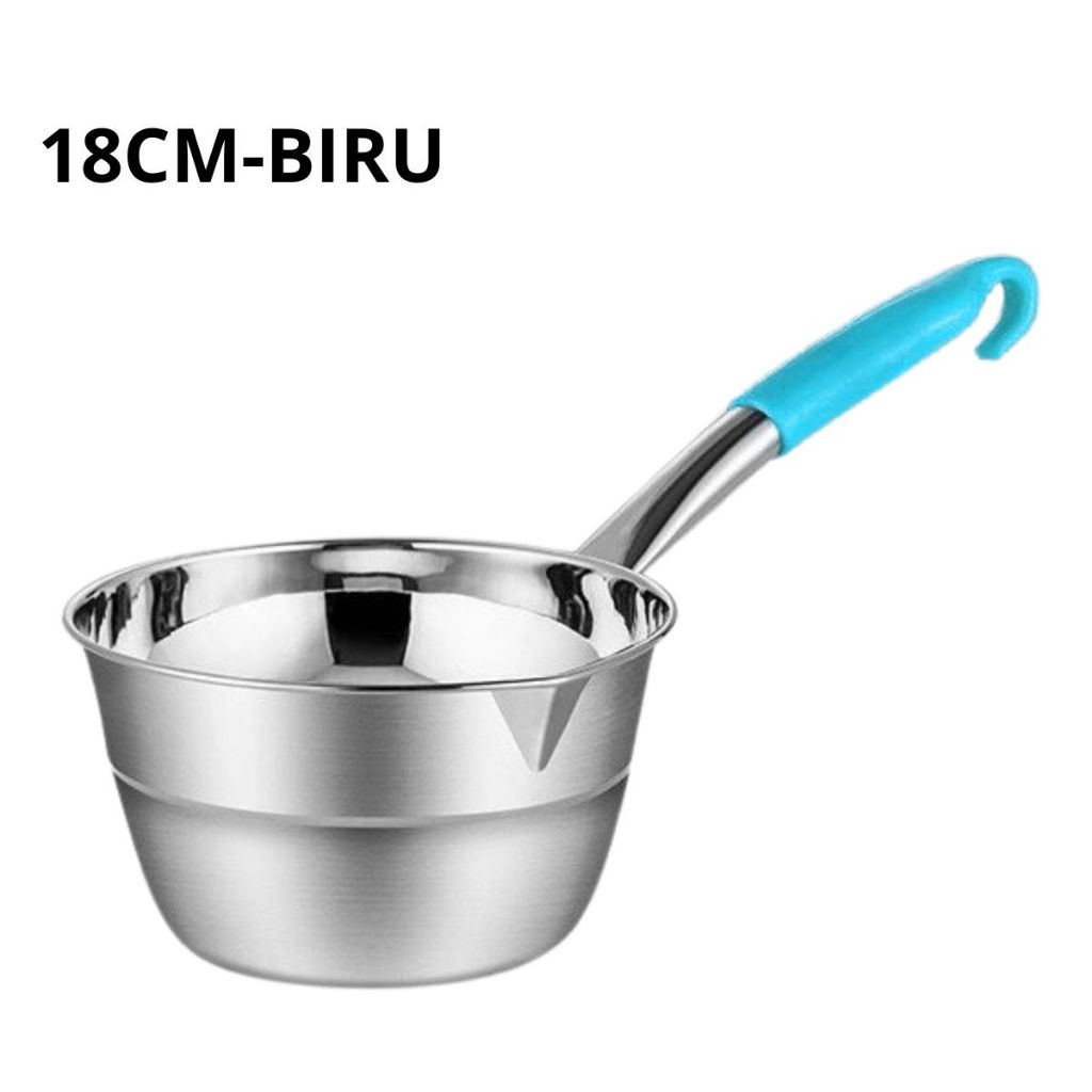 Panci Stainless Gagang Warna Milk Pot Frypan Mpasi 16cm 18cm Wajan Masak Soup Rebus Mie Anti Lengket