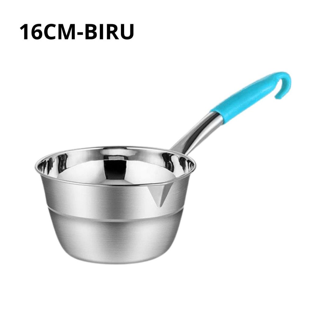 Panci Stainless Gagang Warna Milk Pot Frypan Mpasi 16cm 18cm Wajan Masak Soup Rebus Mie Anti Lengket