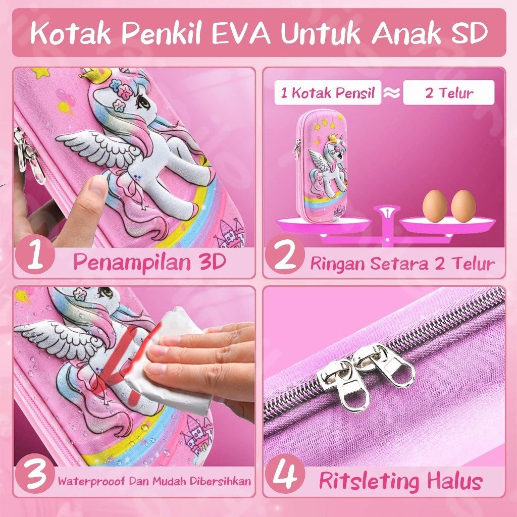 Tempat Pensil Aesthetic 3D Tempat Pensil Anak Laki Laki Waterproof Kotak Pensil Anak Perempuan Alat Tulis Sekolah