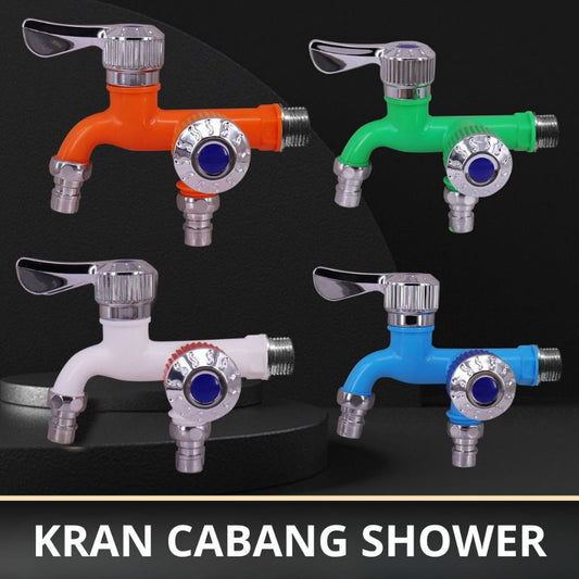 Keran Cabang Shower ABS / Water Faucet Double / Kran Air 2Lubang Kamar Mandi Wastafel 1/2Inch Termurah