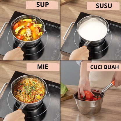 Panci Stainless Gagang Warna Milk Pot Frypan Mpasi 16cm 18cm Wajan Masak Soup Rebus Mie Anti Lengket