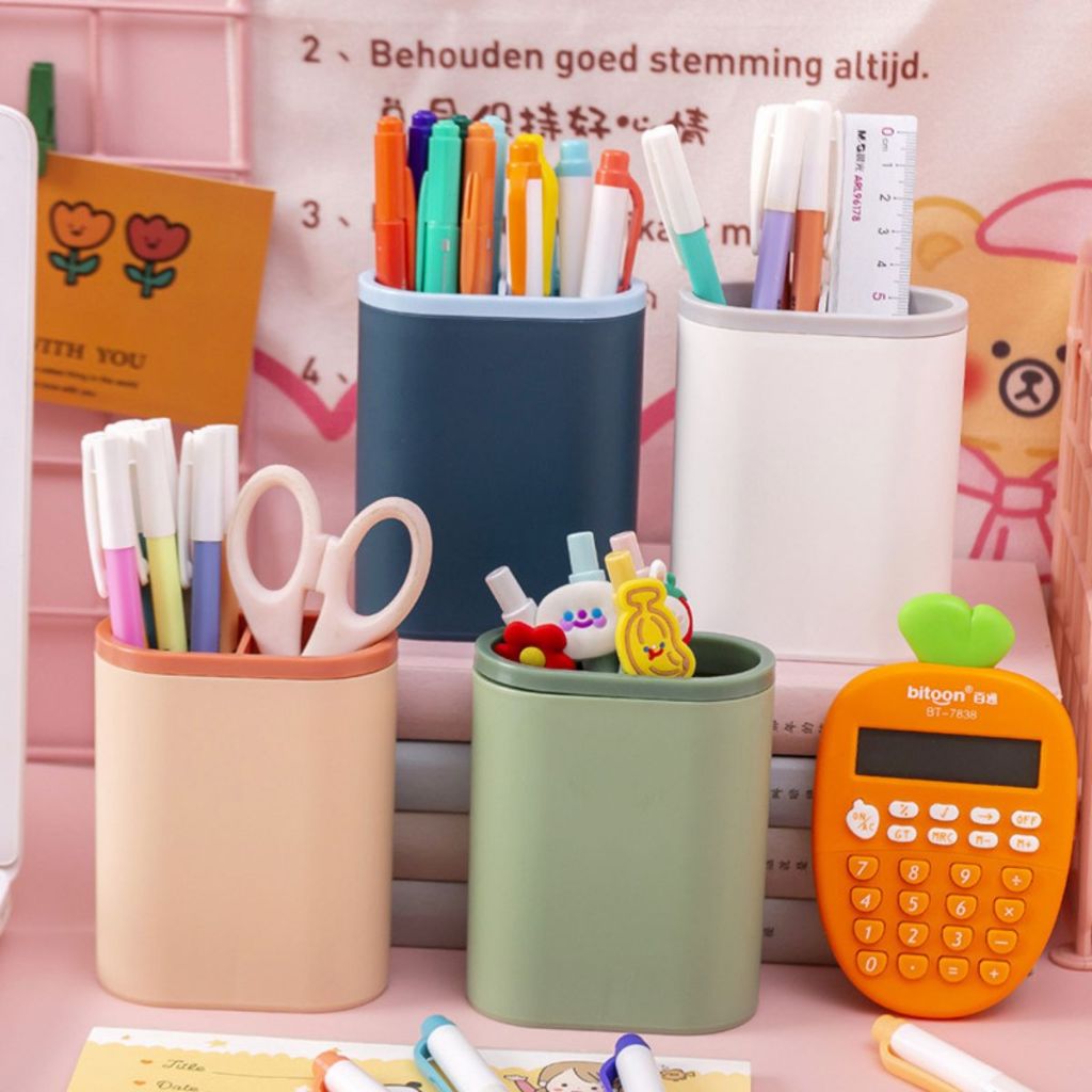 Tempat Pensil Dan Pulpen 2 Sekat Pen Holder Organizer Desktop Meja Belajar / Kotak Penyimpanan Alat Tulis Serbaguna