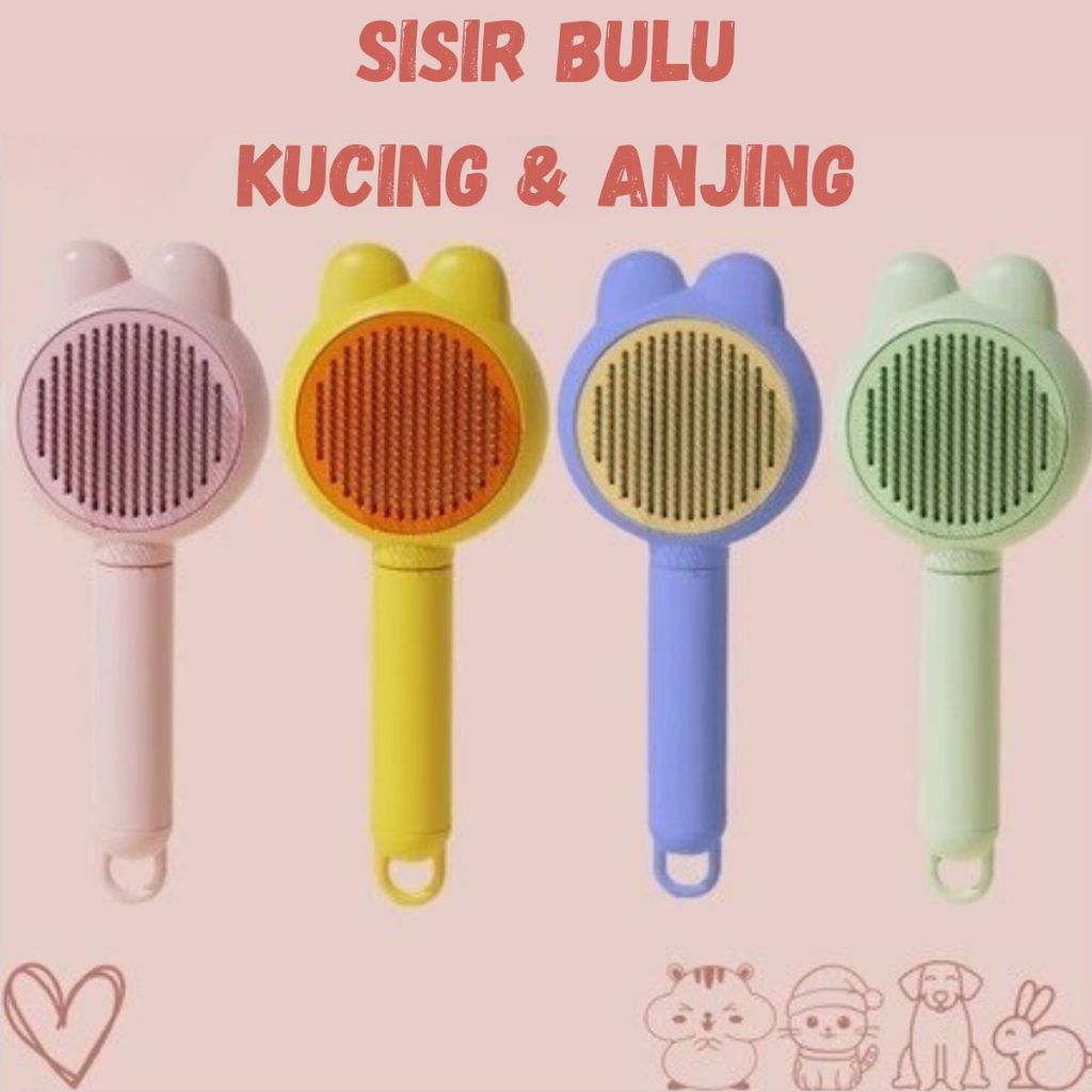 Pet Bunny Brush Plastik / Sisir Grooming Kucing Anjing Tombol / Alat Perawatan Bulu Hewan Peliharaan