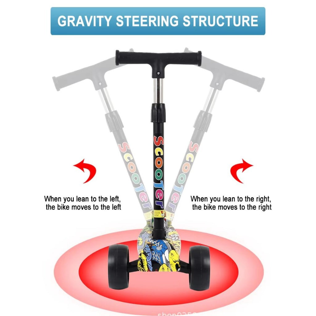 Mainan Scooter Anak Karakter M252 Roda Nyala / Otoped Kickboard LED Gravity / Skuter Lipat Roda 3 Outdoor Indoor