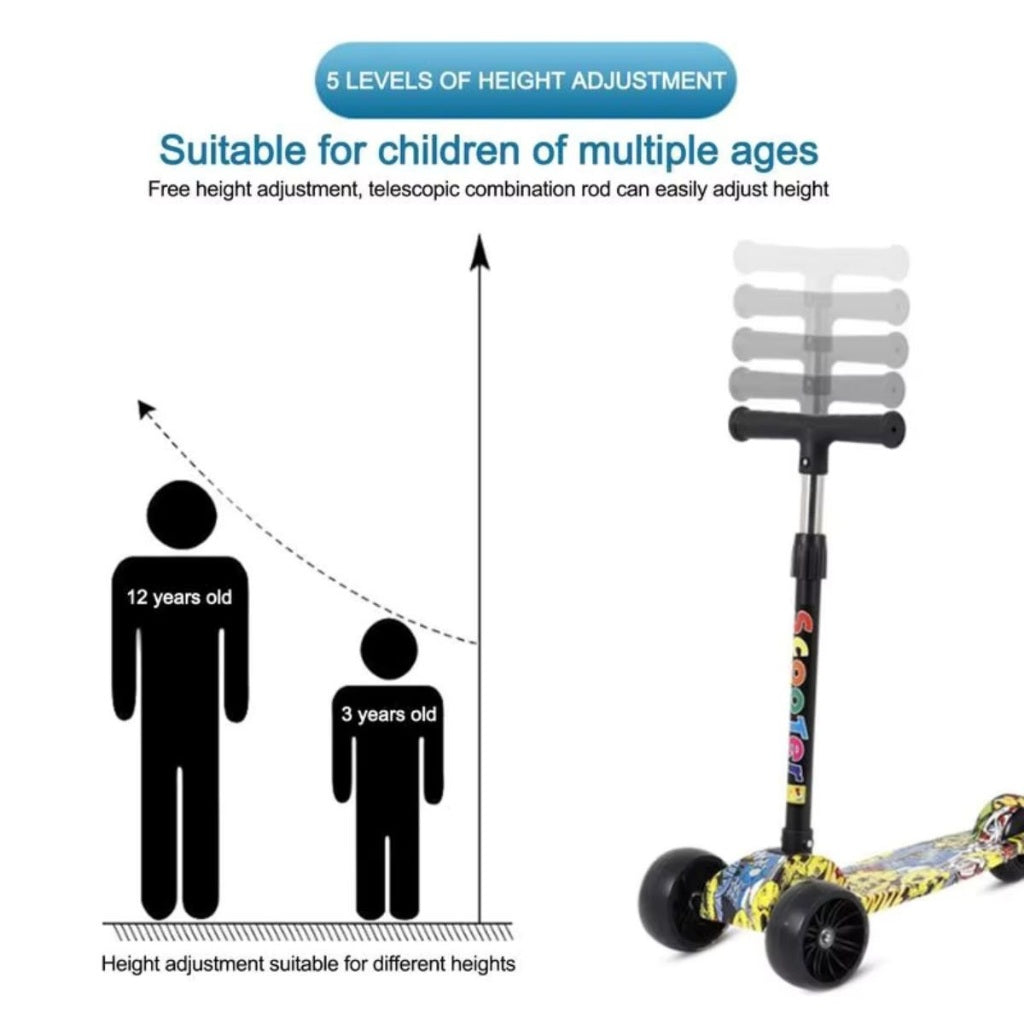 Mainan Scooter Anak Karakter M252 Roda Nyala / Otoped Kickboard LED Gravity / Skuter Lipat Roda 3 Outdoor Indoor