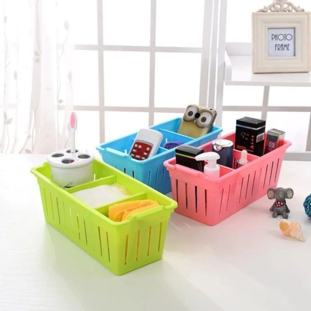Rak Plastik 3 Sekat / Storage Box / Keranjang Penyimpanan Sabun Bumbu ATK Kosmetik Serbaguna