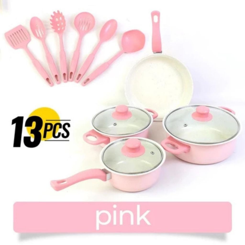 Set Panci 13pcs / Frypan Marblel 3in1 / Wajan Penggorengan Spatula Anti Lengket CookWare Multifungsi