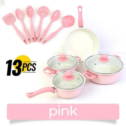 Set Panci 13pcs / Frypan Marblel 3in1 / Wajan Penggorengan Spatula Anti Lengket CookWare Multifungsi