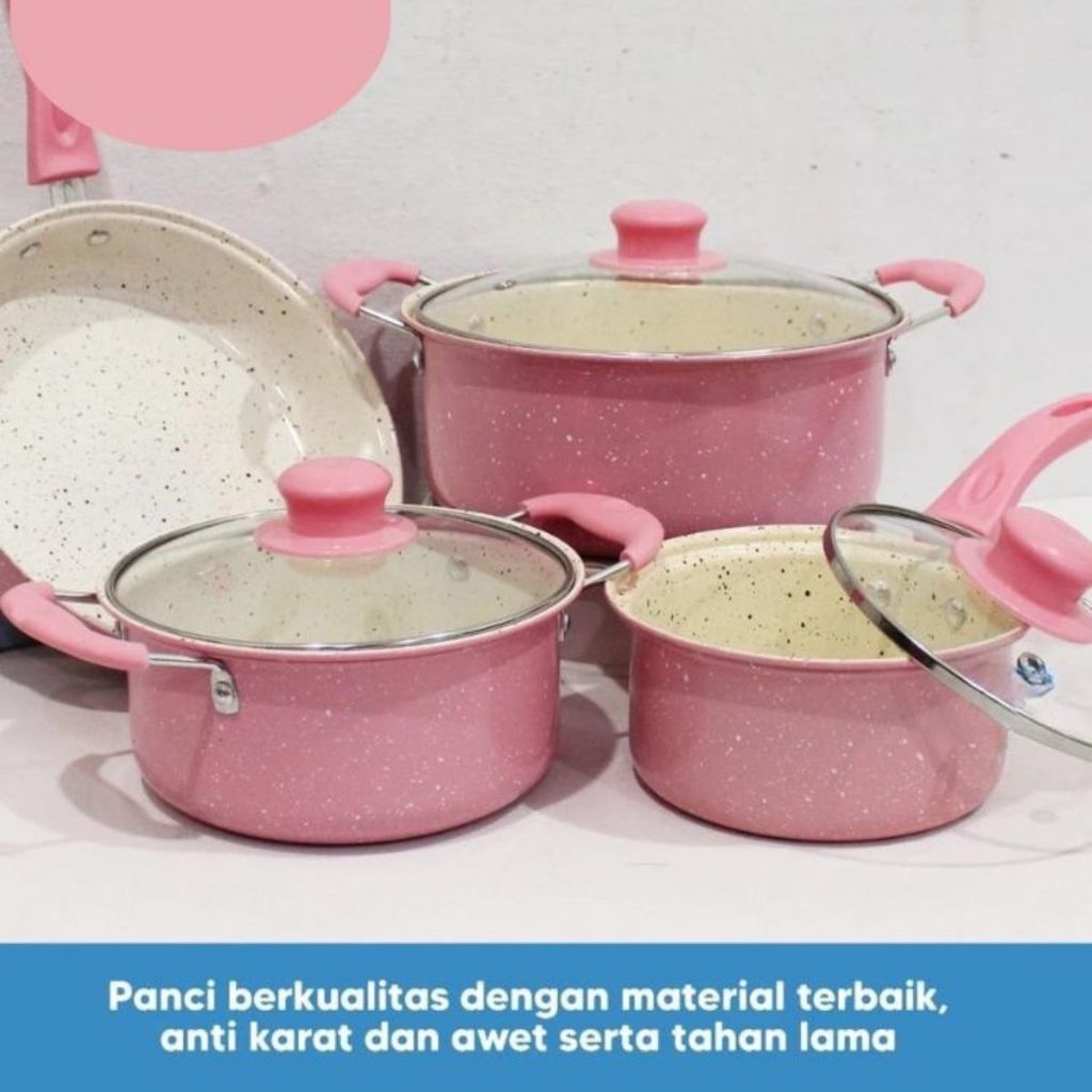 Set Panci 13pcs / Frypan Marblel 3in1 / Wajan Penggorengan Spatula Anti Lengket CookWare Multifungsi