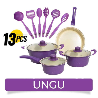 Set Panci 13pcs / Frypan Marblel 3in1 / Wajan Penggorengan Spatula Anti Lengket CookWare Multifungsi