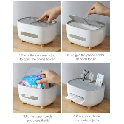 Tempat Tisu Phone Stand 3in1 / Storage Box Multifungsi / Kotak Tissue Aesthetic Holder Hp Remote Tv Kacamata Anti Slip Serbaguna