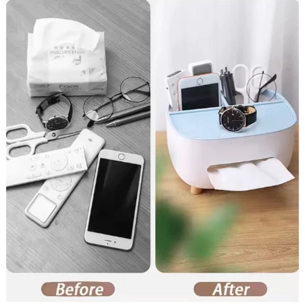Tempat Tisu Phone Stand 3in1 / Storage Box Multifungsi / Kotak Tissue Aesthetic Holder Hp Remote Tv Kacamata Anti Slip Serbaguna