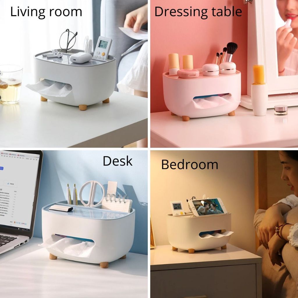 Tempat Tisu Phone Stand 3in1 / Storage Box Multifungsi / Kotak Tissue Aesthetic Holder Hp Remote Tv Kacamata Anti Slip Serbaguna
