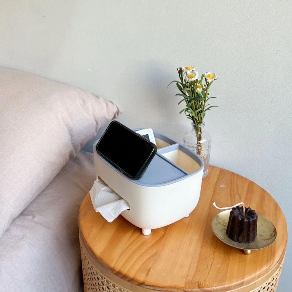 Tempat Tisu Phone Stand 3in1 / Storage Box Multifungsi / Kotak Tissue Aesthetic Holder Hp Remote Tv Kacamata Anti Slip Serbaguna