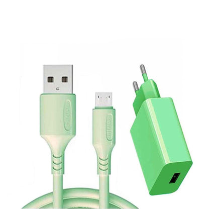 Travel Adaptor Charger MACARON Fast Charging 3.1A + Cable Micro USB 100Cm / Adapter Transfer Data + Kabel Bulat Casan Handphone Mikro Quick Charge 3.0 1m For Smartphone Samsung Oppo Vivo Xiaomi Redmi realmi