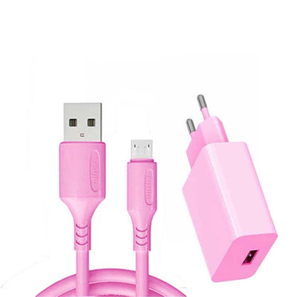 Travel Adaptor Charger MACARON Fast Charging 3.1A + Cable Micro USB 100Cm / Adapter Transfer Data + Kabel Bulat Casan Handphone Mikro Quick Charge 3.0 1m For Smartphone Samsung Oppo Vivo Xiaomi Redmi realmi