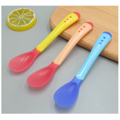 Sendok Garpu Makan Bayi Silicone SENSOR SUHU PANAS Color Changing Lentur BPA FREE Food Grade / Peralatan MPASI Spoon And Fork Baby Silikon Temperature Baby Balita Anak Kids Newborn