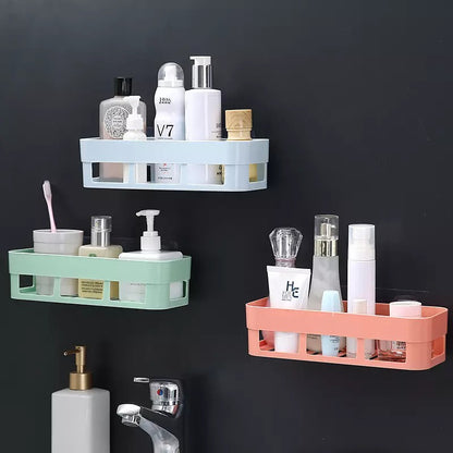 Rak Kamar Mandi Dapur Tempel Dinding / Tempat Penyimpanan Sabun Shampoo Kecap Botol Bumbu Masak Modern Persegi Panjang / Hook Wall-Mounted Storage Rack Plastik Tanpa Paku Serbaguna Mofan Accessories Acc mofanaccessories