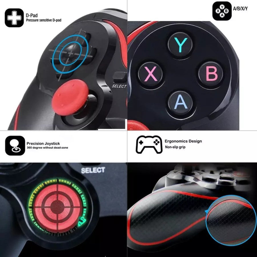 Gamepad X3 Bluetooth Wireless Controller Plus Holder Hp MOBA PUBG / Game Pad Joystick Handle Support Smartphone Tablet SmartTV PC ShootingPlus V3 Mobile Legend Rechargeable Isi Ulang Power Joy Stik Joystik