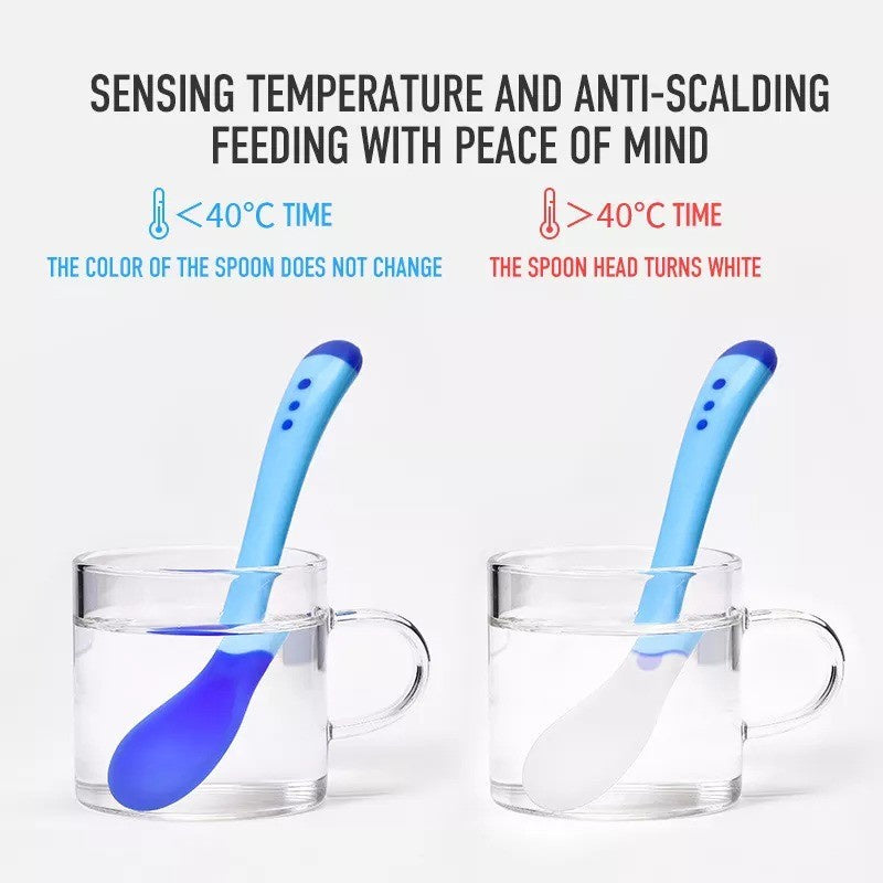 Sendok Garpu Makan Bayi Silicone SENSOR SUHU PANAS Color Changing Lentur BPA FREE Food Grade / Peralatan MPASI Spoon And Fork Baby Silikon Temperature Baby Balita Anak Kids Newborn