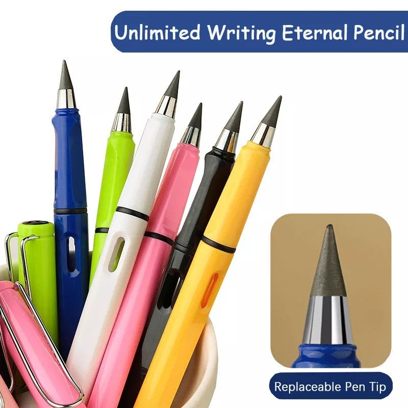 Pensil Tanpa Batas HB 0.5mm / Eternal Pencil Pensil Ajaib Tanpa Rautan + Pengahapus Untuk Menulis Menggambar / Premium Unlimited Writing Inkless Rubber Eraser / Pena Perlengkapan Alat Tulis Sekolah Anak Sketsa High Tech Nib