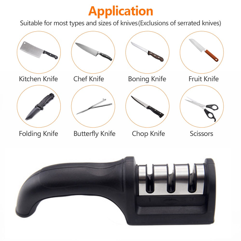 Asahan Pisau Gunting / 3 Step Knife Sharpener / Alat Pengasah 3 Slot Tahapan Penajam Peruncing Manual Anti Slip Knife Scissor Grinder Sharpener Praktis Serbaguna