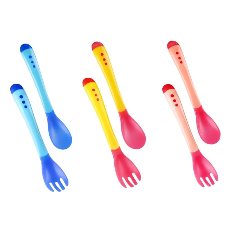 Sendok Garpu Makan Bayi Silicone SENSOR SUHU PANAS Color Changing Lentur BPA FREE Food Grade / Peralatan MPASI Spoon And Fork Baby Silikon Temperature Baby Balita Anak Kids Newborn