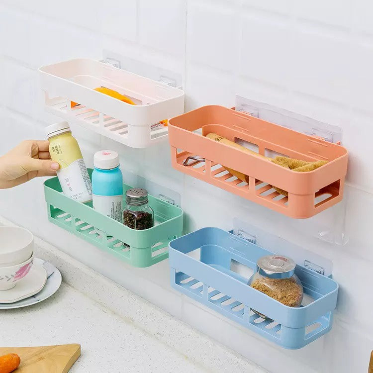 Rak Kamar Mandi Dapur Tempel Dinding / Tempat Penyimpanan Sabun Shampoo Kecap Botol Bumbu Masak Modern Persegi Panjang / Hook Wall-Mounted Storage Rack Plastik Tanpa Paku Serbaguna Mofan Accessories Acc mofanaccessories